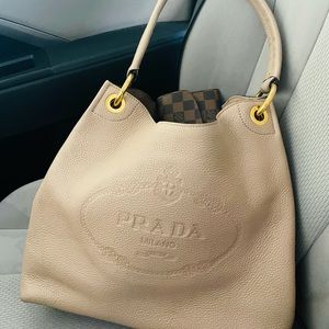 Prada Milano Embossed Logo Hobo Vittelo Daino